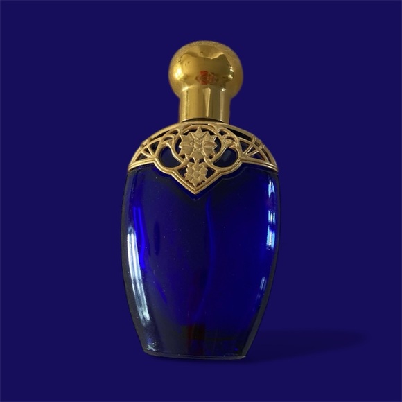 Vintage Avon Cobalt Blue Perfume Bottle w/ Gold Filigree Top - Picture 3 of 4